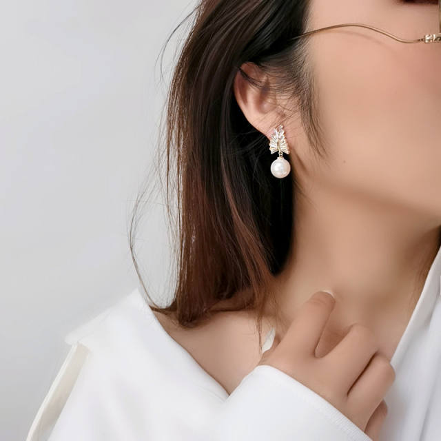 Elegant cubic zircon faux pearl drop earrings