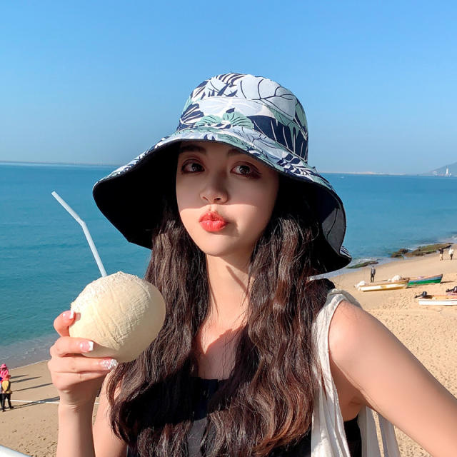 Korean fashion summer design color pattern two side sun hat
