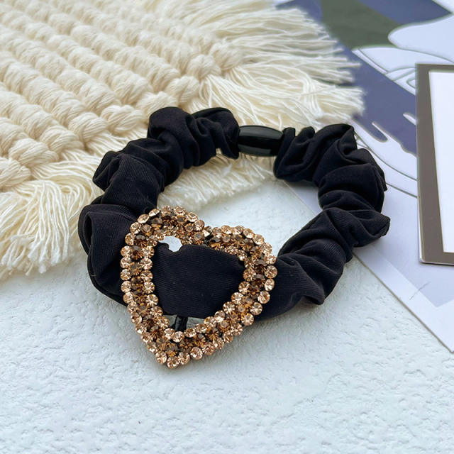 Luxury color crystal hollow heart velvet black scrunchies