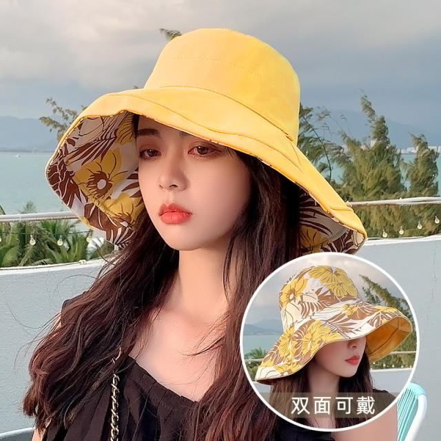 Korean fashion summer design color pattern two side sun hat