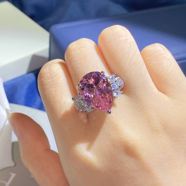Personality color cubic zircon drop statement rings