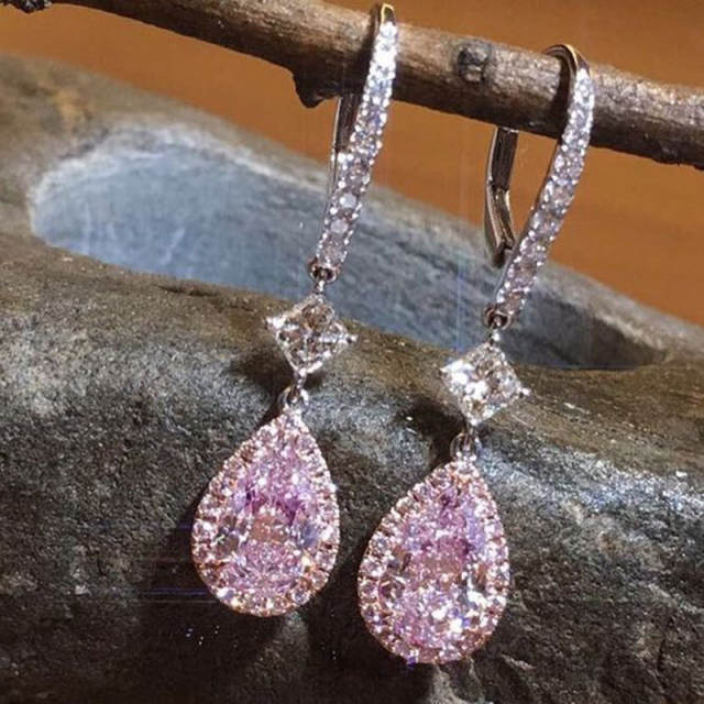 Sweet pink color cubic zircon drop earrings