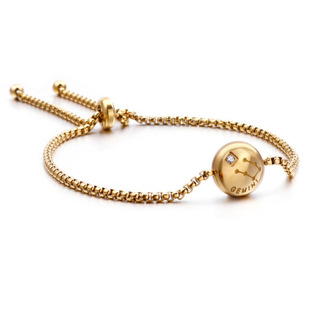 Korean fashion diamond zodiac stainless steel slide bracelet