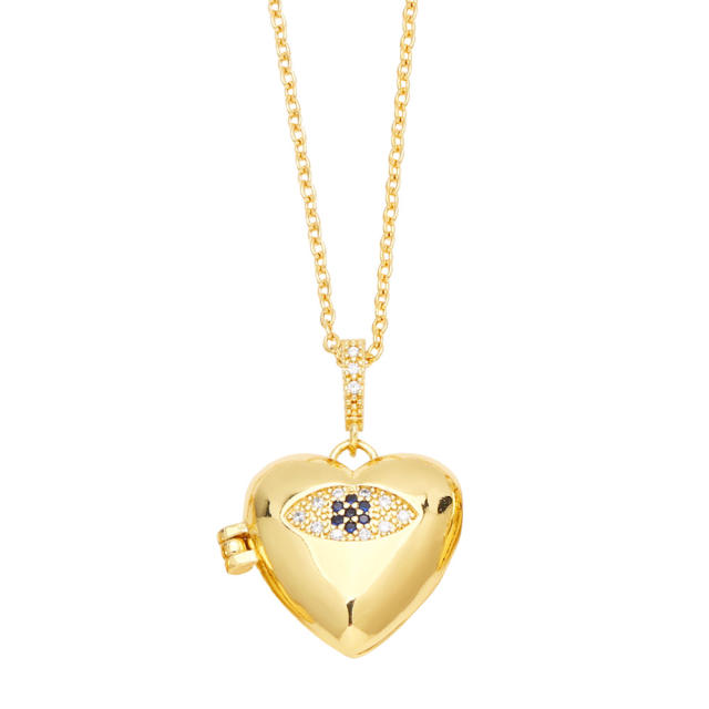 Gold plated personality evil eye heart locket necklace