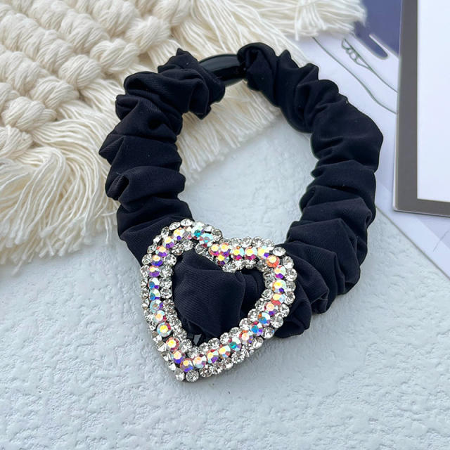 Luxury color crystal hollow heart velvet black scrunchies