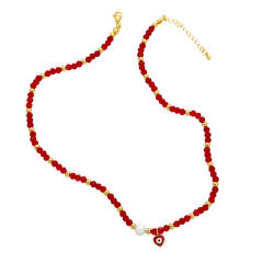 Boho colorful bead heart evil eye charm necklace