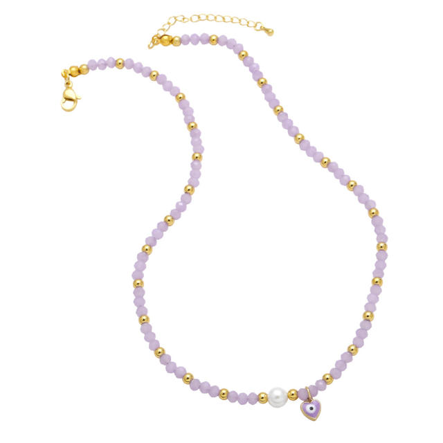 Boho colorful bead heart evil eye charm necklace