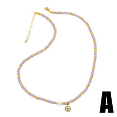Boho colorful bead diamond evil eye charm necklace
