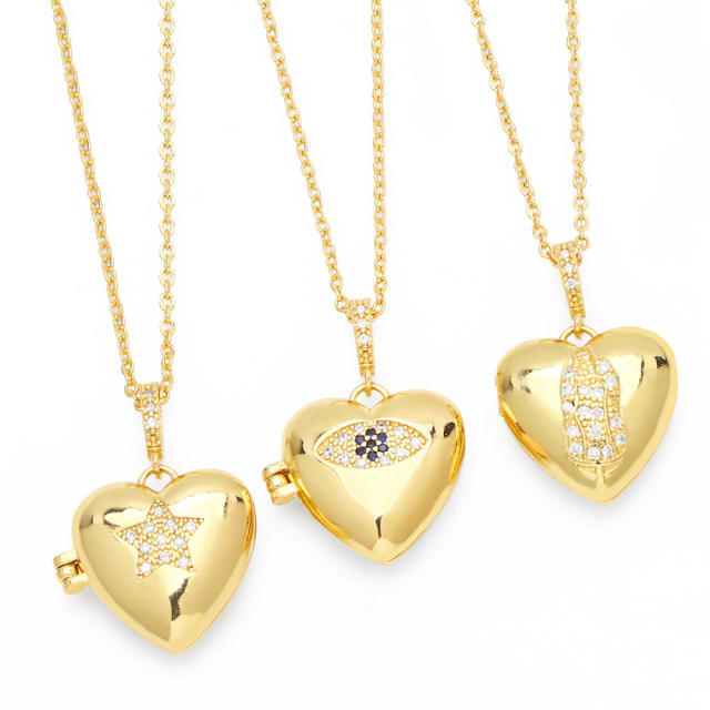 Gold plated personality evil eye heart locket necklace