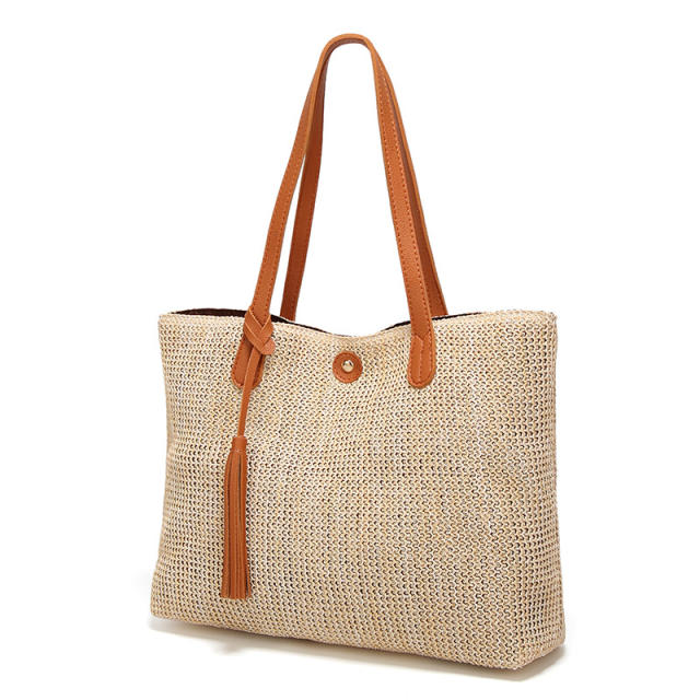Simple design straw tote bag beach bag