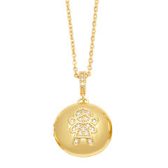 LOVE MOM diamond letter round shape copper locket necklace