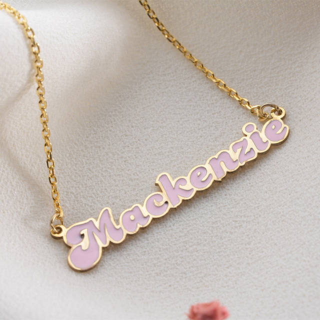 Custom color enamel month stainless steel necklace