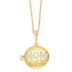 LOVE MOM diamond letter round shape copper locket necklace