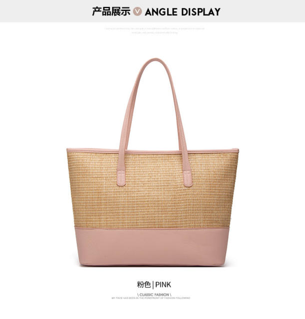 Occident fashion pu leather mix straw tote bag