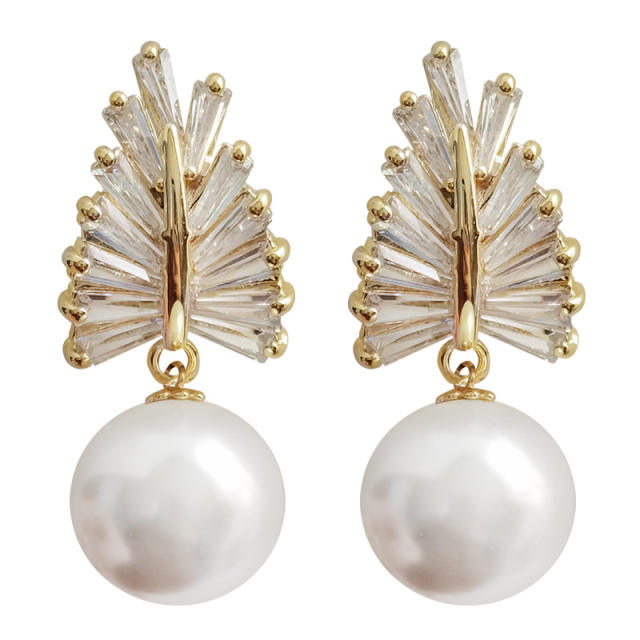 Elegant cubic zircon faux pearl drop earrings