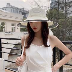 Elegant pearl big wide brim straw hat