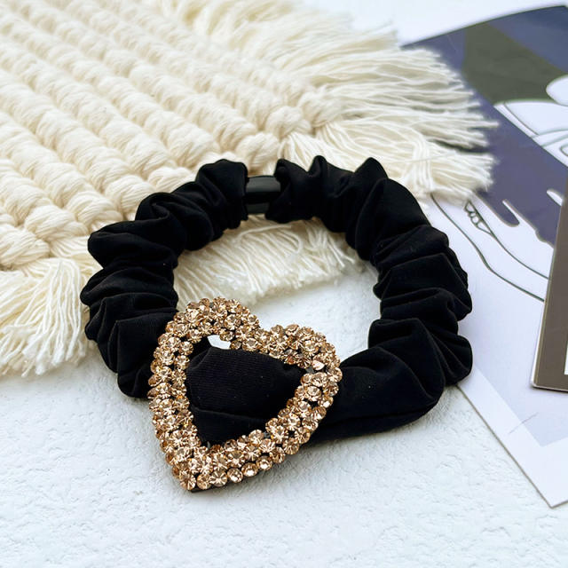 Luxury color crystal hollow heart velvet black scrunchies