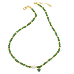 Boho colorful bead heart evil eye charm necklace