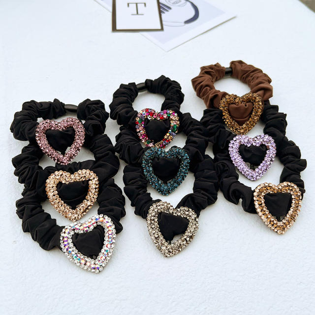 Luxury color crystal hollow heart velvet black scrunchies