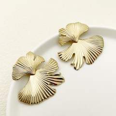 Gold color creative leaf shape stainless steel earrings