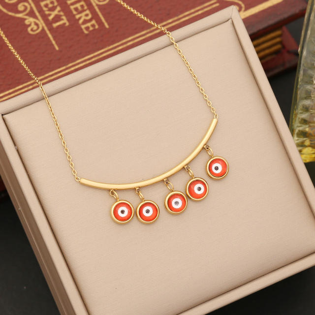 Personality colorful evil eye bead stainless steel necklace