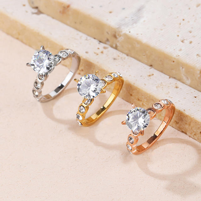 Concise chic cubic zircon diamond stainless steel rings