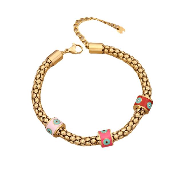 Personality color enamel heart elephant charm stainless steel bracelet