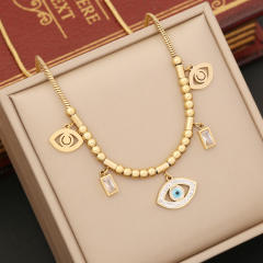 Fashionable evil eye charm stainless steel necklace set