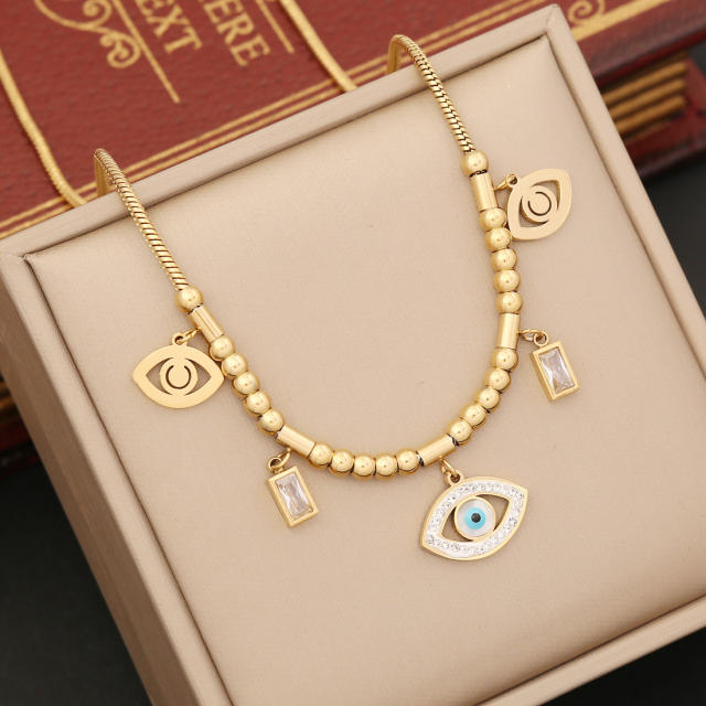 Fashionable evil eye charm stainless steel necklace set