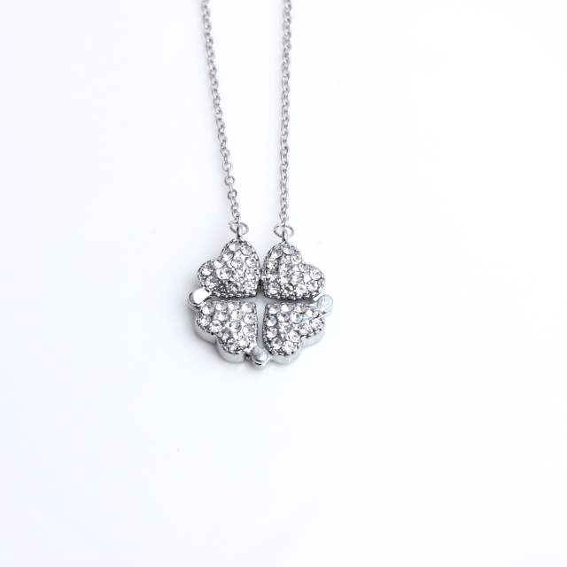 Delicate color diamond heart clover alloy necklace