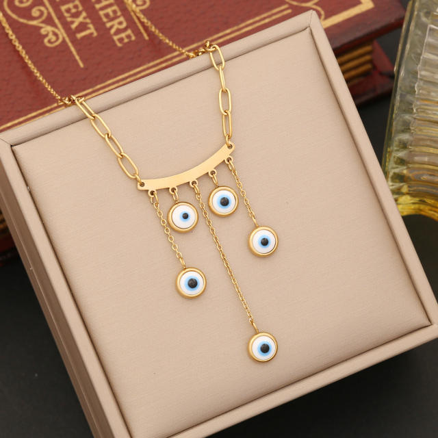 Personality colorful evil eye bead stainless steel necklace