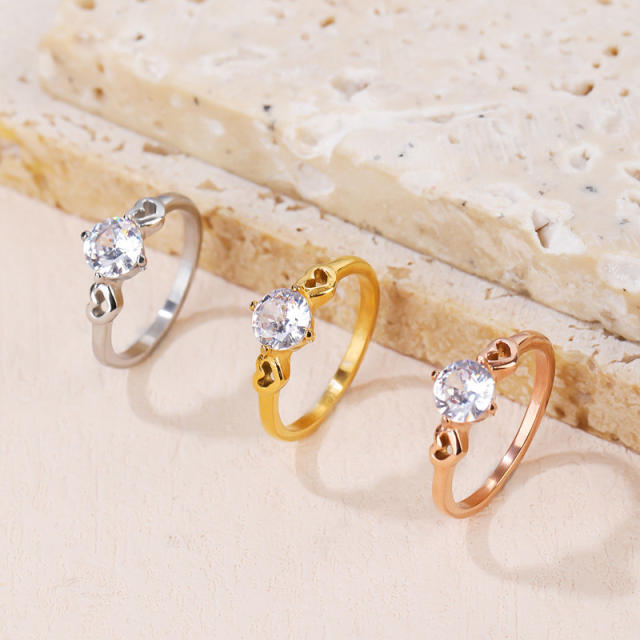 Concise heart cut cubic zircon stainless steel rings