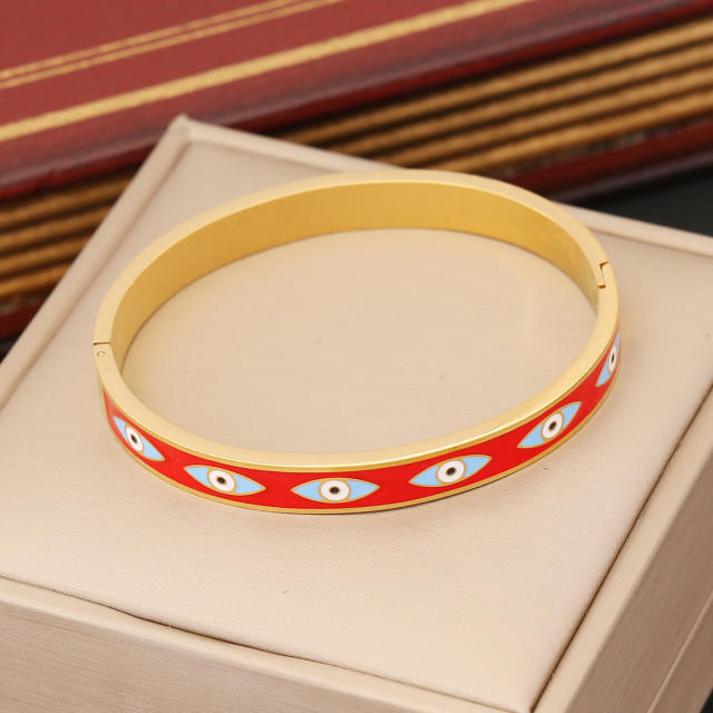Personality color enamel evil eye stainless steel bangle