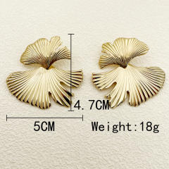 Gold color creative leaf shape stainless steel earrings