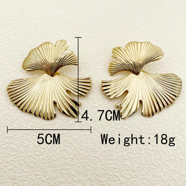 Gold color creative leaf shape stainless steel earrings