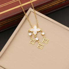 Classic mother shell clover stainless steel necklace set