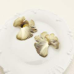 Gold color creative leaf shape stainless steel earrings