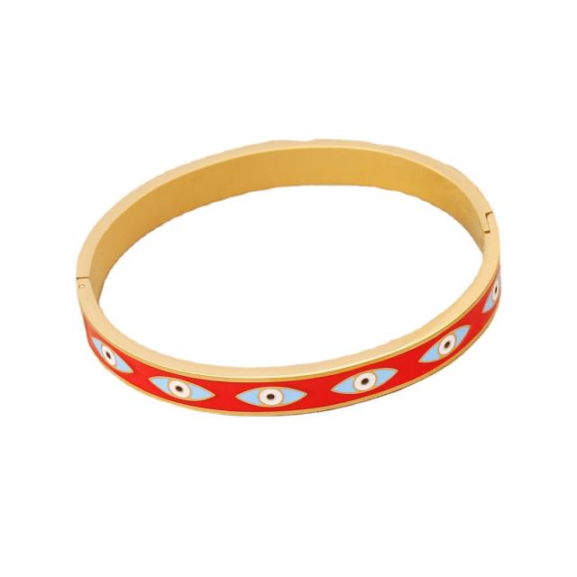Personality color enamel evil eye stainless steel bangle