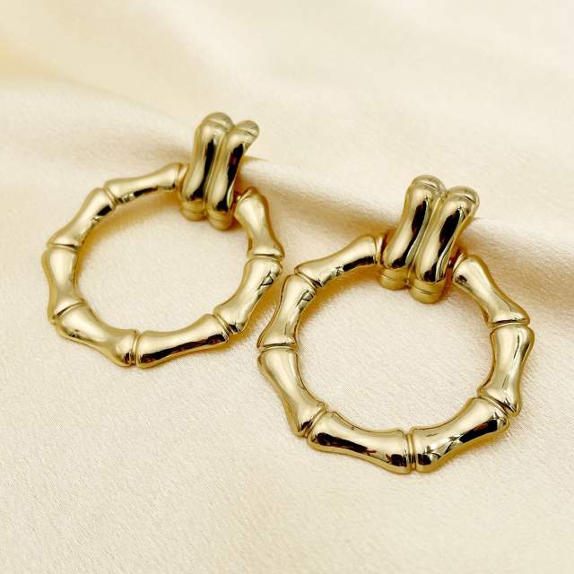 14k stainless steel bamboo circle earrings
