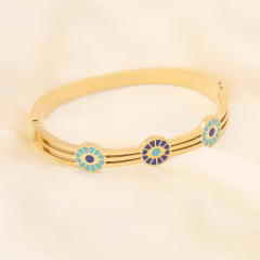 Personality color enamel evil eye stainless steel bangle