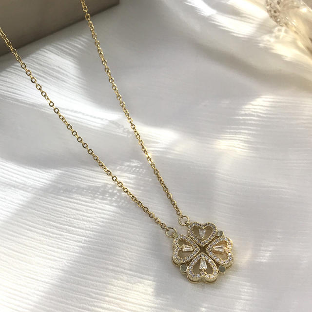 Delicate diamond clover stainless steel necklace