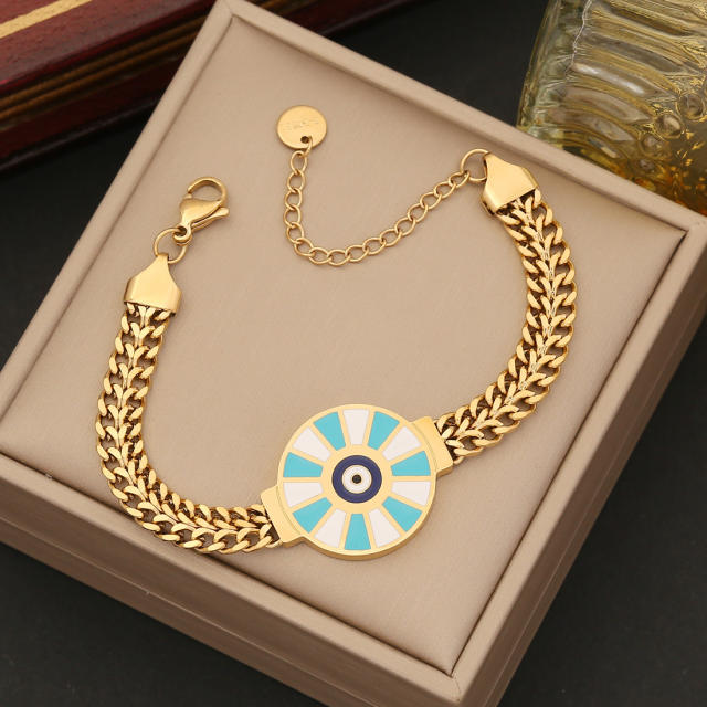 Personality elephant clover evil eye stainless steel chain bracelet