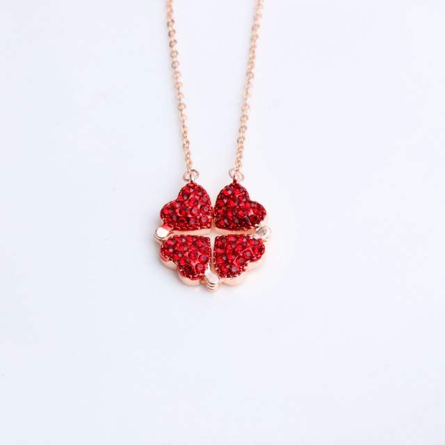 Delicate color diamond heart clover alloy necklace