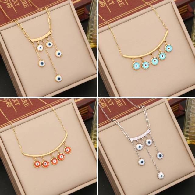 Personality colorful evil eye bead stainless steel necklace