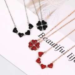 Delicate color diamond heart clover alloy necklace