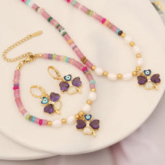 Creative cubic zircon copper clover charm bead necklace set