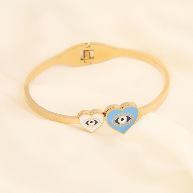 Personality color enamel evil eye stainless steel bangle