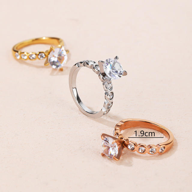 Concise chic cubic zircon diamond stainless steel rings