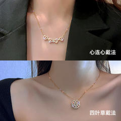 Delicate diamond clover stainless steel necklace