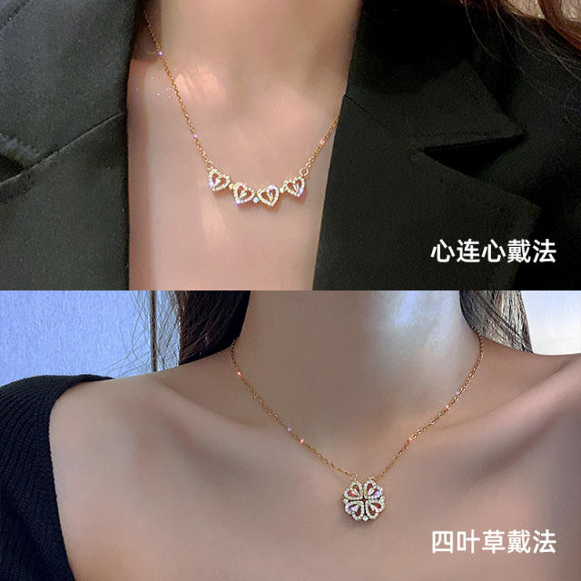 Delicate diamond clover stainless steel necklace